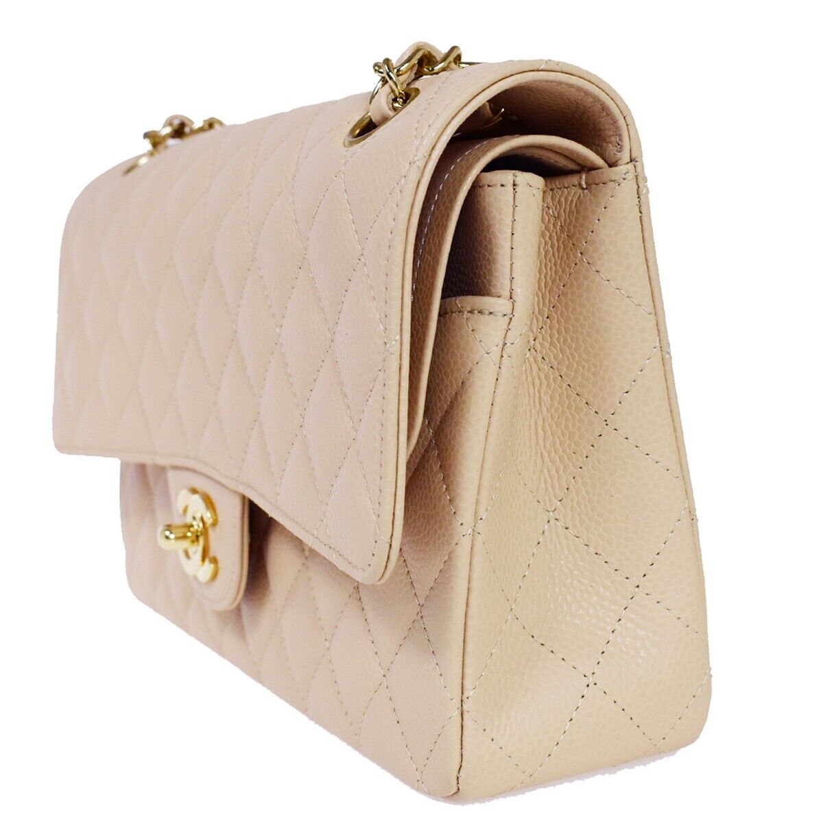 CHANEL CC Matelasse 25 Double Flap Chain Shoulder Bag Caviar Leather 6078LC372