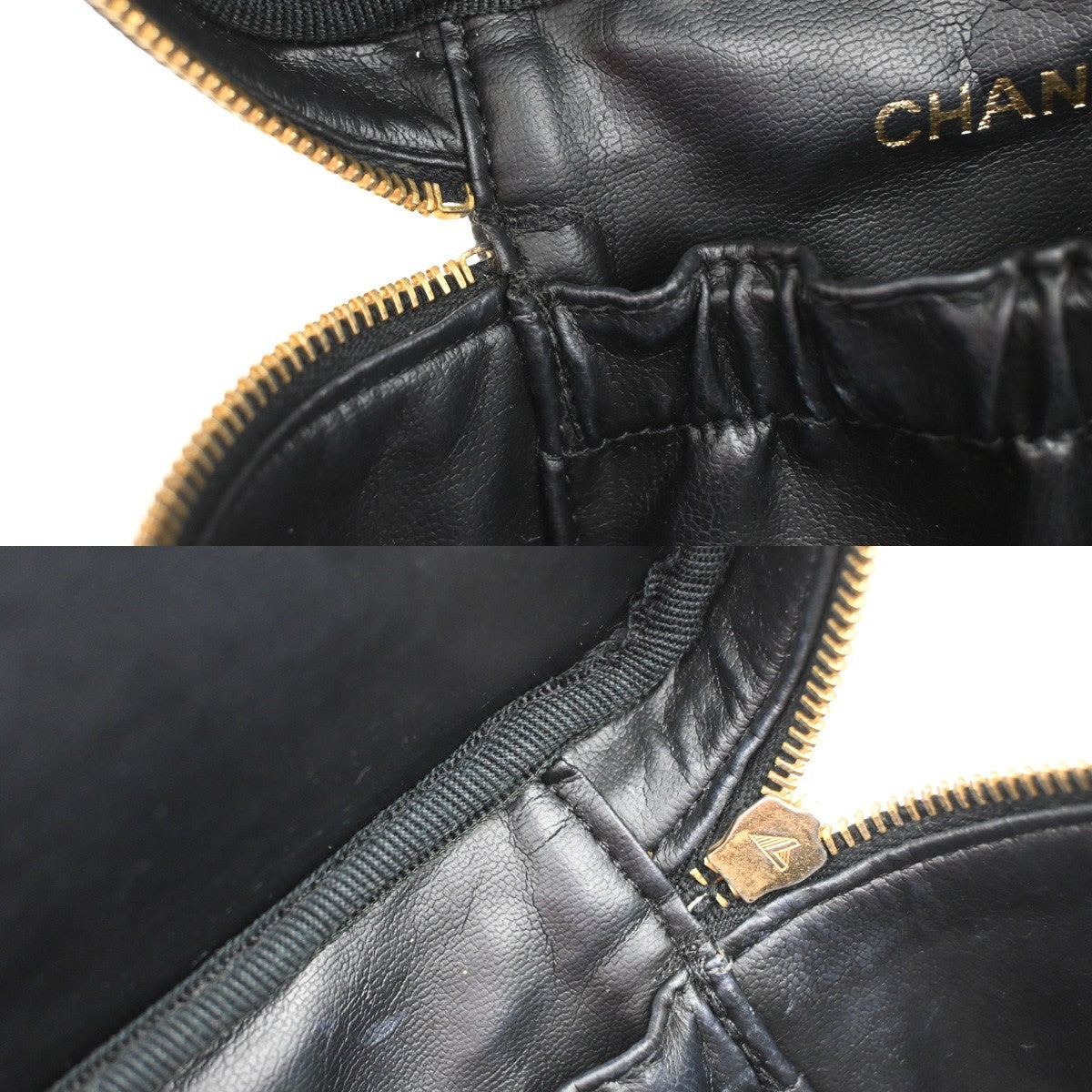 CHANEL CC Logo Vanity Hand Bag Grained Calfskin Leather Black GHW VTG 18RQ016