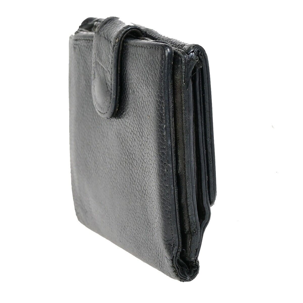 CHANEL CC Logo Bifold Wallet Purse Caviar Skin Leather Black GHW France 01YE954