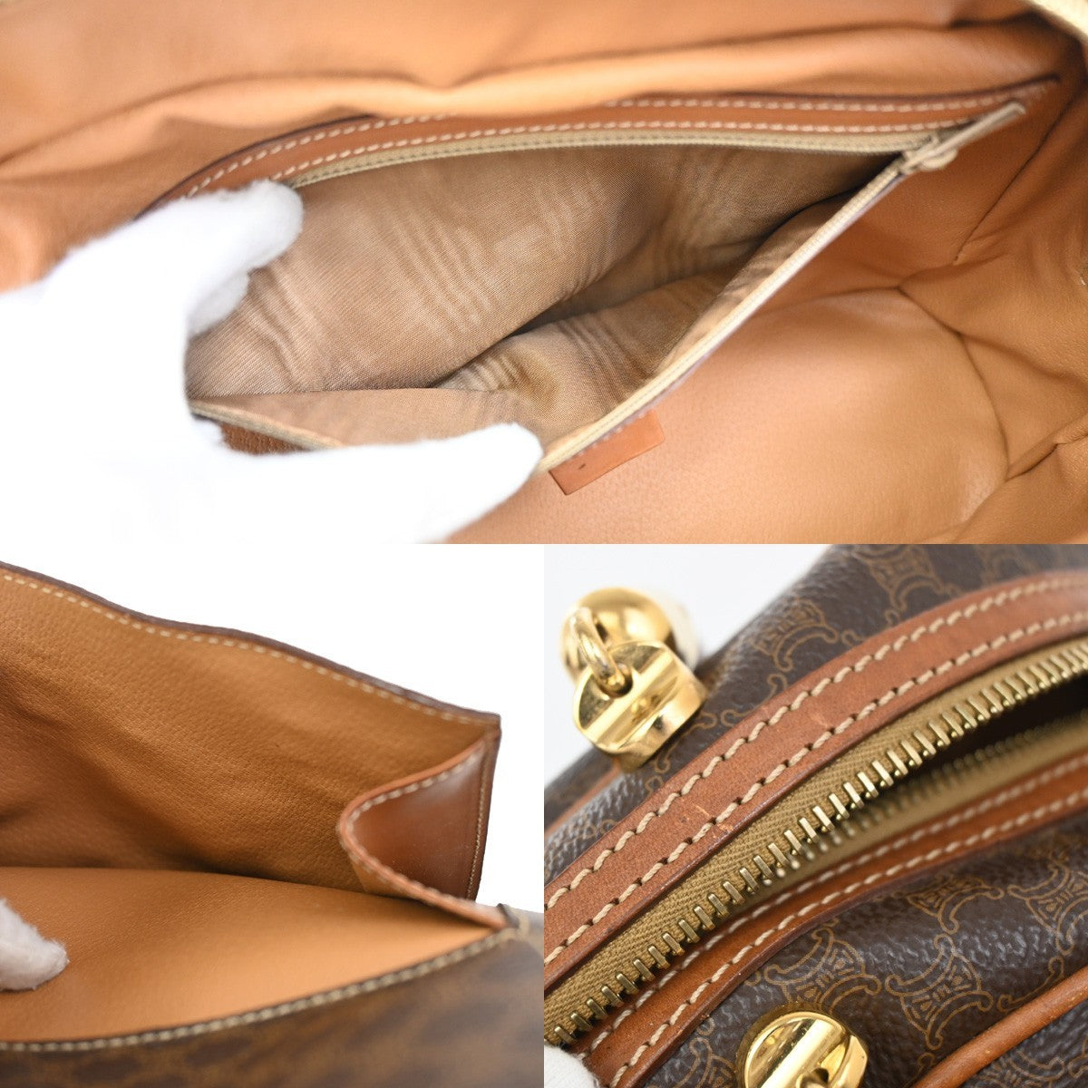 CELINE Logo Macadam Pattern Hand Bag PVC Leather Brown GHW Made in Italy 86KB345