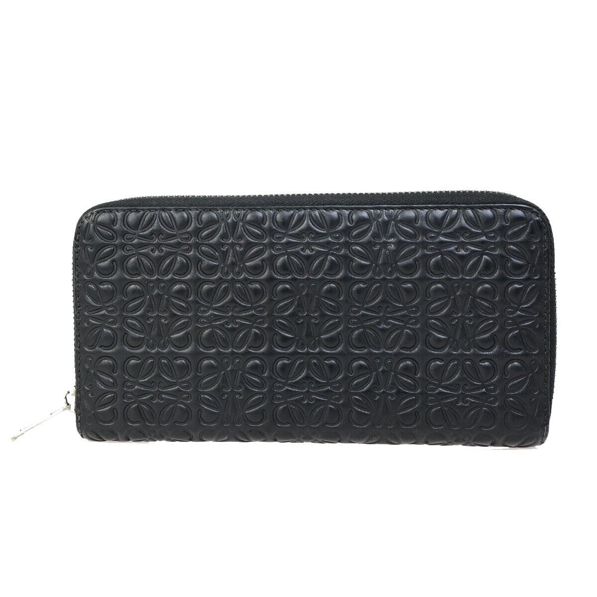 LOEWE Logo Anagram Repeat Long Zipper Wallet Embossed Leather Black 69FB177