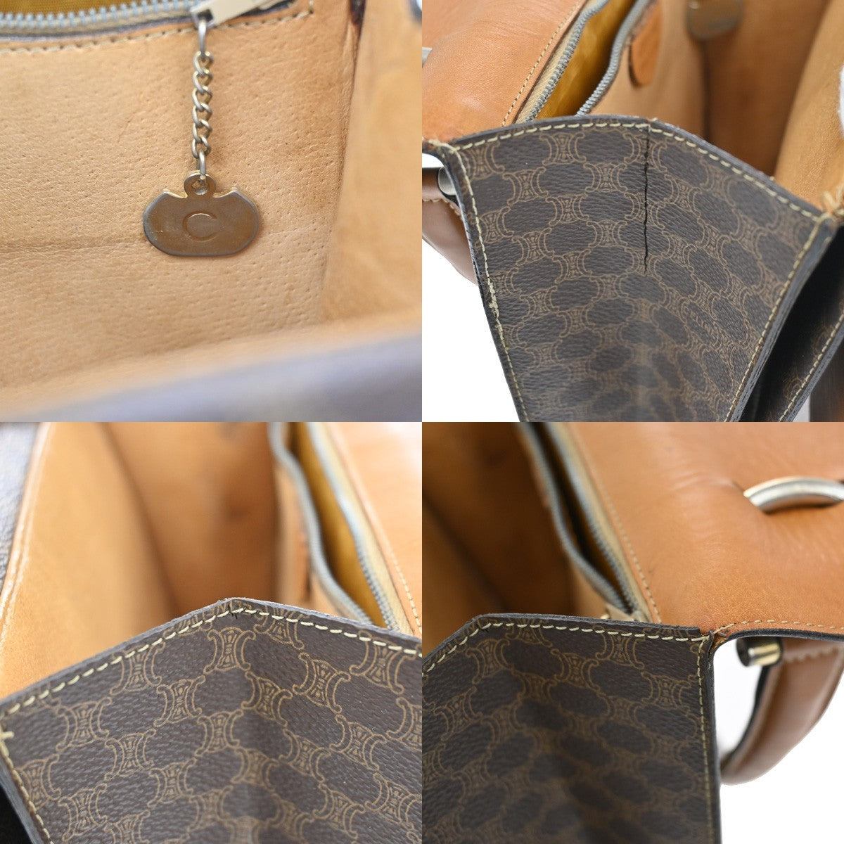 CELINE Logo Macadam Pattern Hand Bag PVC Leather Brown GHW Italy 61KB708