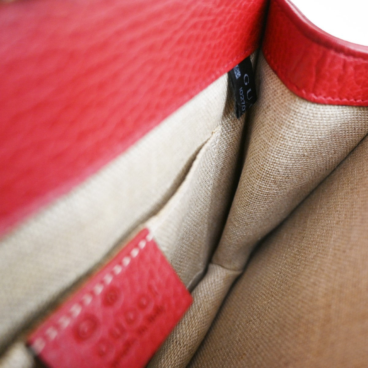 GUCCI Logo Interlocking G Chain Mini Shoulder Bag Leather Red GHW Italy 52KP126