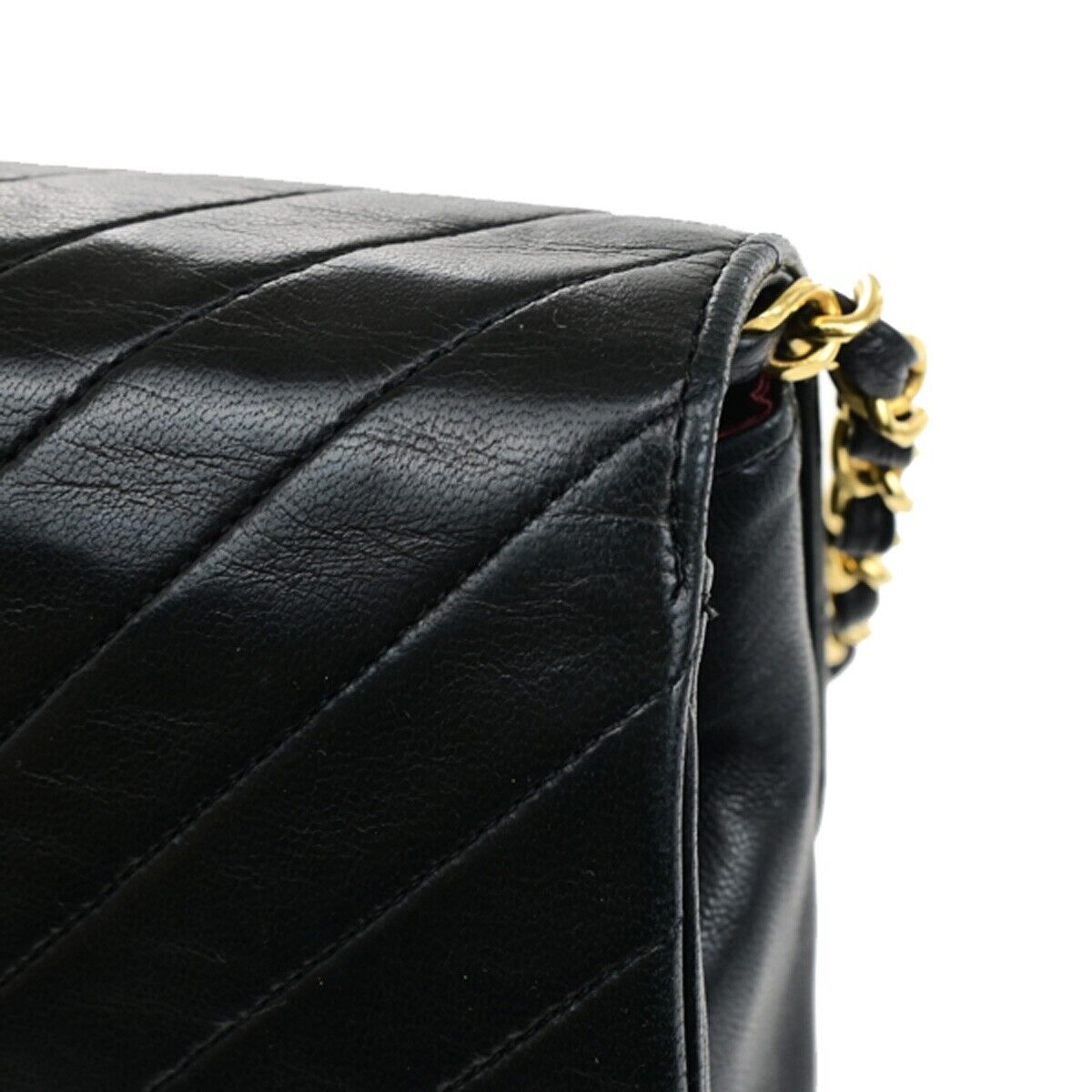 CHANEL CC Bias Stitch Chain Shoulder Bag Leather Black GHW Vintage 645RF150