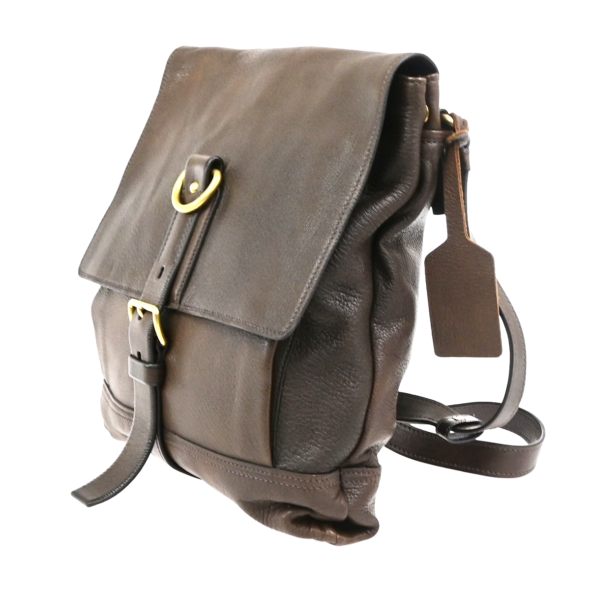 PRADA Logo Crossbody Messenger Shoulder Bag Leather Brown GHW Italy 87KD156