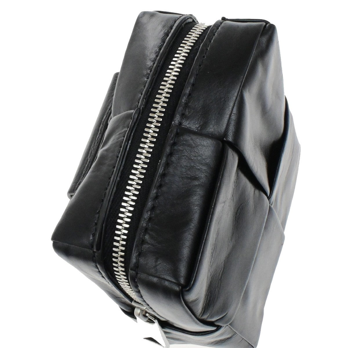 BOTTEGA VENETA Logo Cassette Mini Belt Bum Bag 100cm/40in Leather BK SHW 19RL092