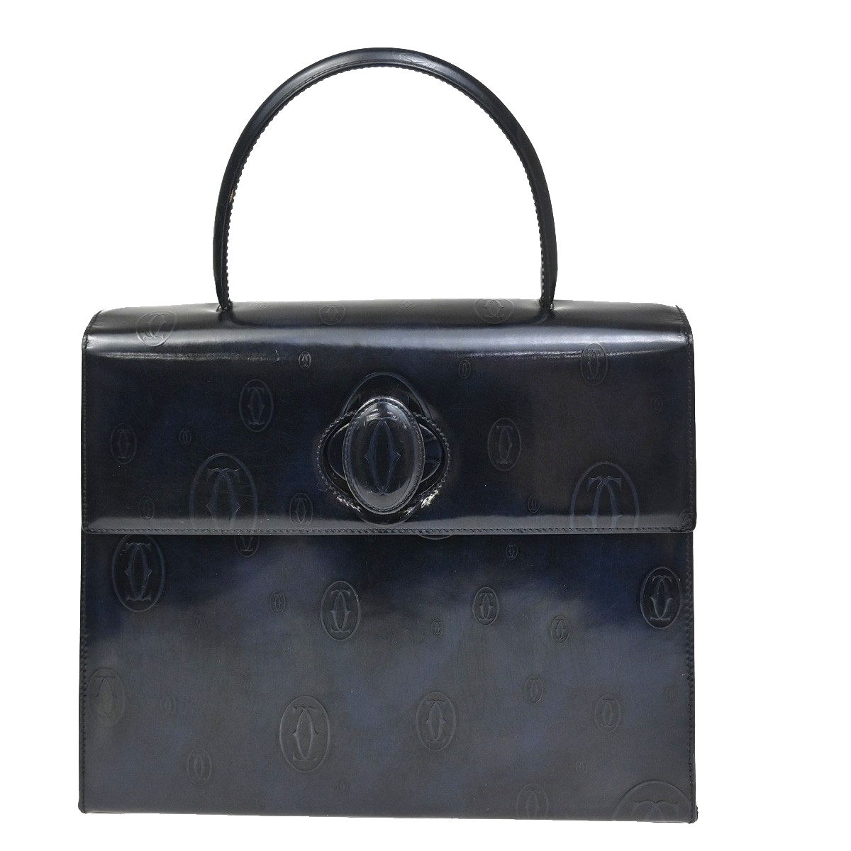 CARTIER Happy Birthday Handle Bag Patent Leather Top Navy Blue 89KC192