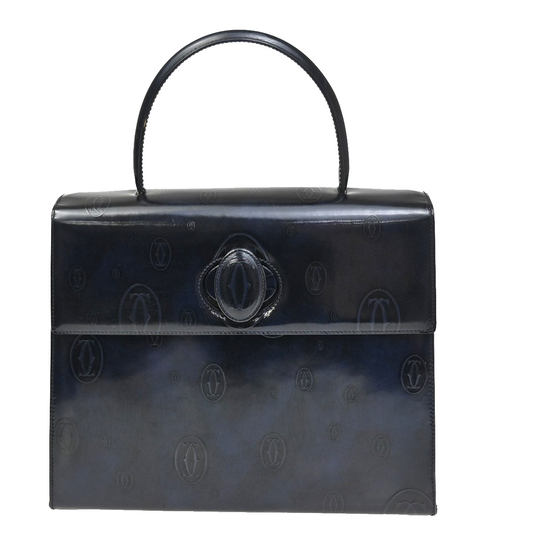CARTIER Happy Birthday Handle Bag Patent Leather Top Navy Blue 89KC192