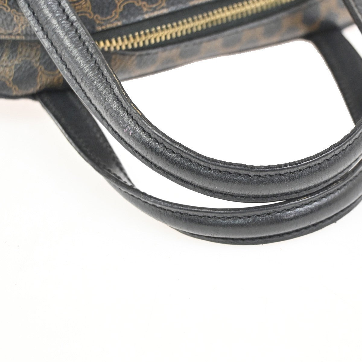 CELINE Logo Macadam Hand Bag PVC Leather Black  Brown GHW Italy 67KD092