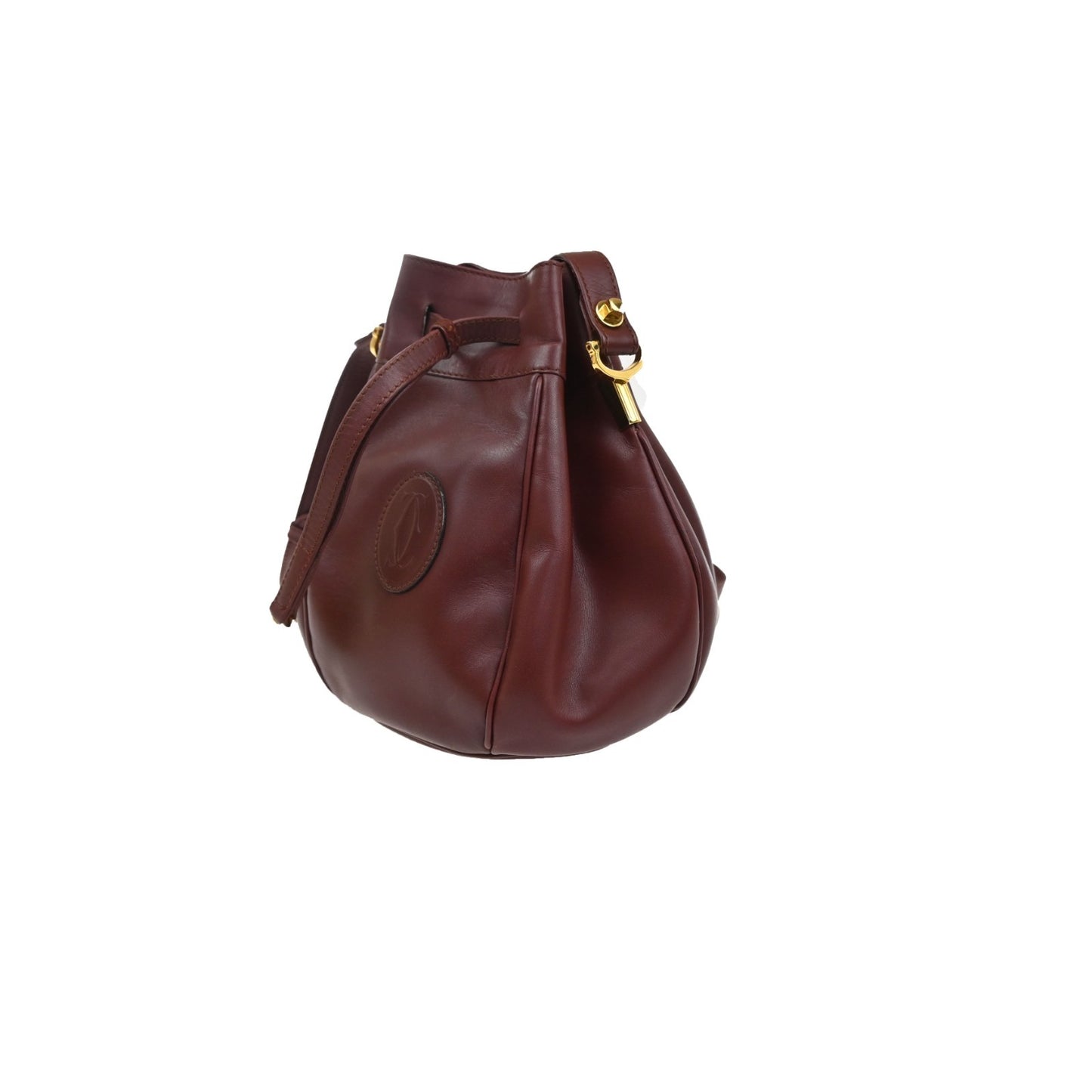 CARTIER Logo Must Line Drawstring Shoulder Bag Leather Red GHW Spain 34MA663