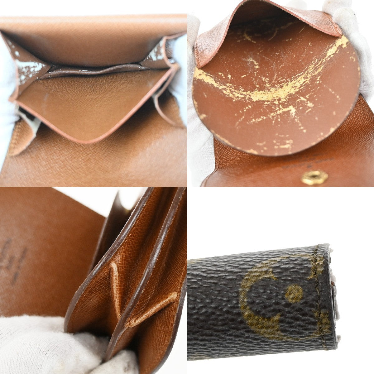 LOUIS VUITTON LV Logo 2 Set Coin Case Wallet Monogram Leather Brown 05EF836