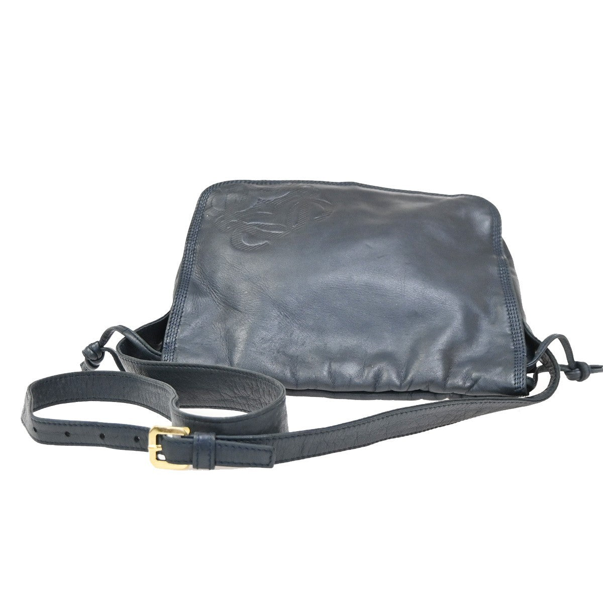LOEWE LOGO Anagram Drawstring Shoulder Bag Nappa Leather Blue GHW Spain 83ZA266