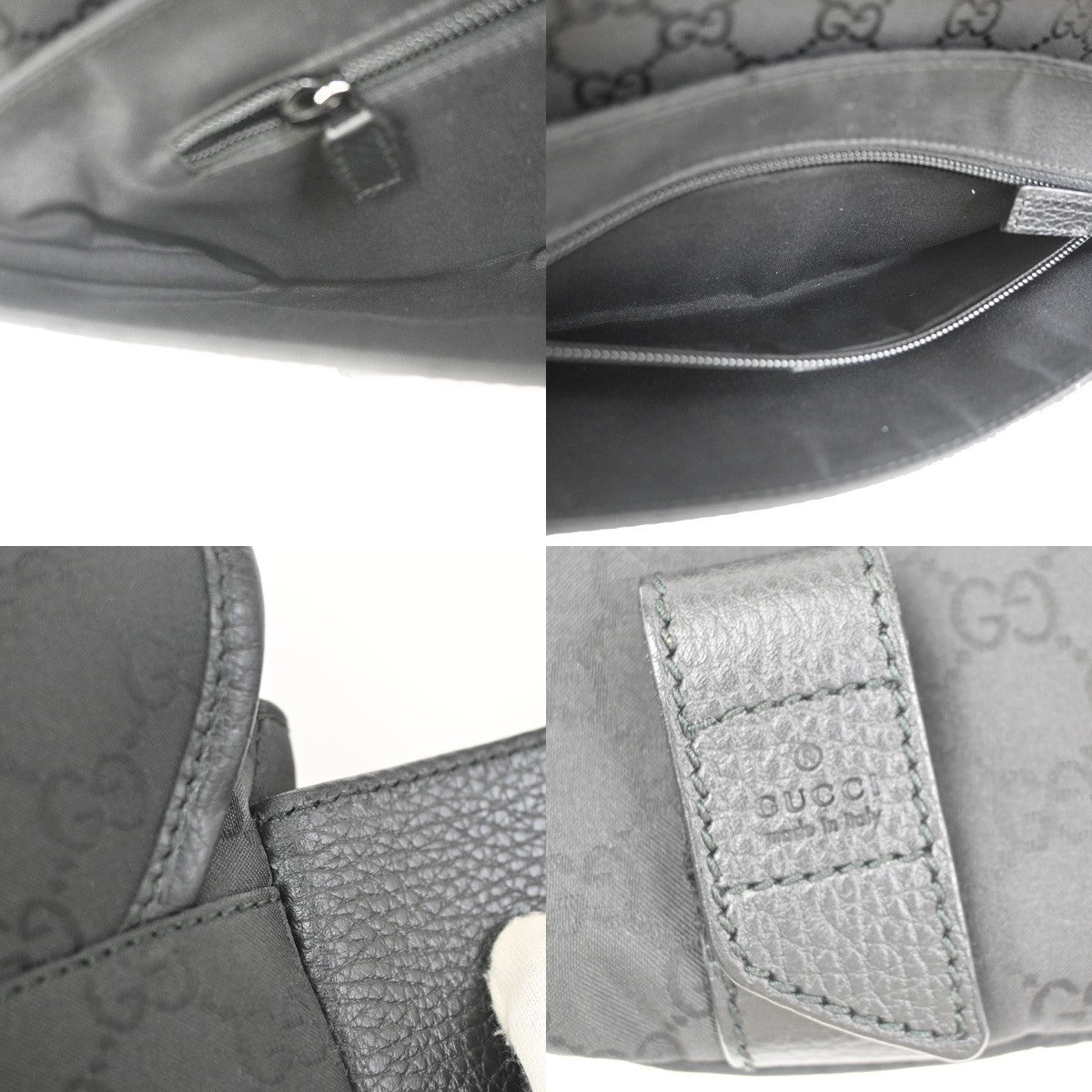 GUCCI Logo GG Pattern Mini Waist Belt Bag Canvas Leather Black SHW Italy 79ZA364