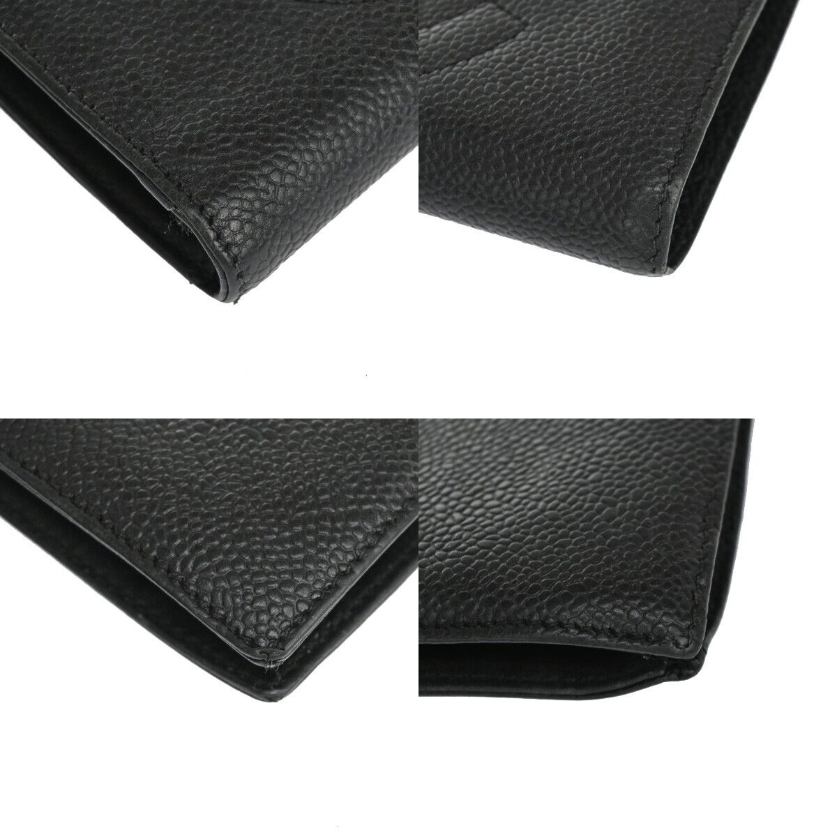 CHANEL CC Long Bifold Wallet Purse Caviar Skin Leather Black GHW Vintage 68YD942