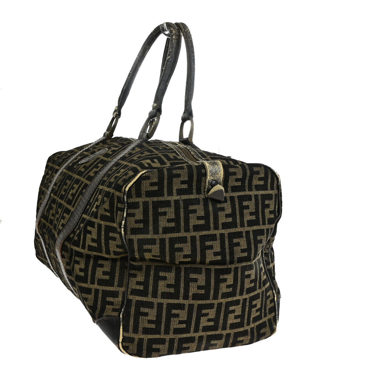 FENDI Logo Zucca Pattern Travel Hand Bag Canvas Leather Brown Italy 01SJ086