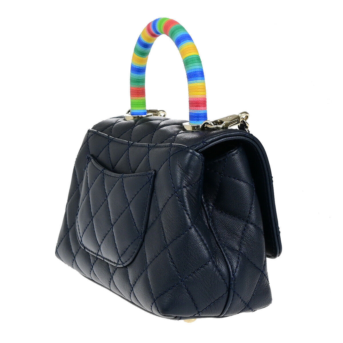 CHANEL CC XXS Matelasse Top Handle 2Way Chain Shoulder Bag Leather BE 793RK696