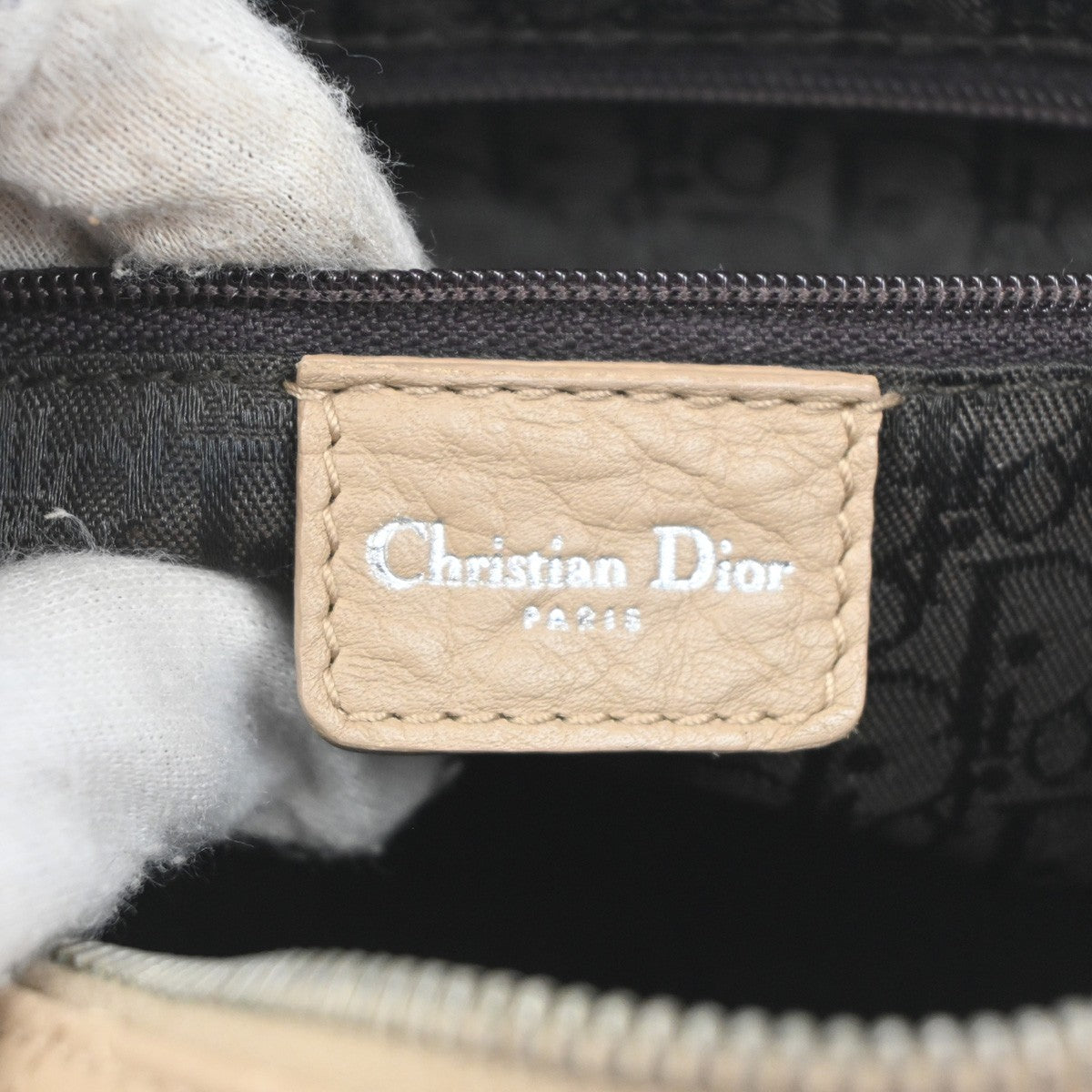 CHRISTIAN DIOR Logo Cannage Shoulder Hand Bag Leather Beige SHW Italy 12MA436