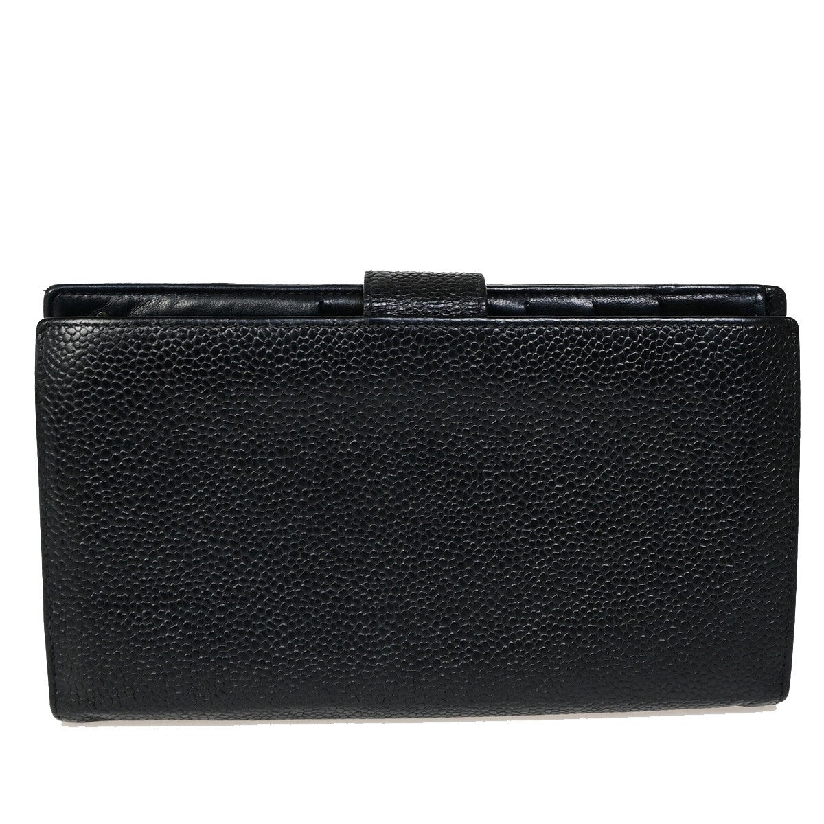 CHANEL CC Logo Long Bifold Wallet Purse Grained Calfskin Leather Black 38RK582