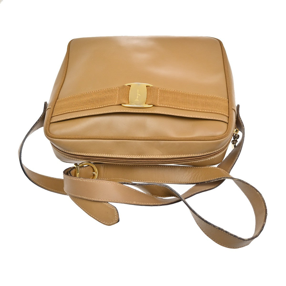 SALVATORE FERRAGAMO Logo Vara Shoulder Bag Leather Brown GHW Italy 68CA393