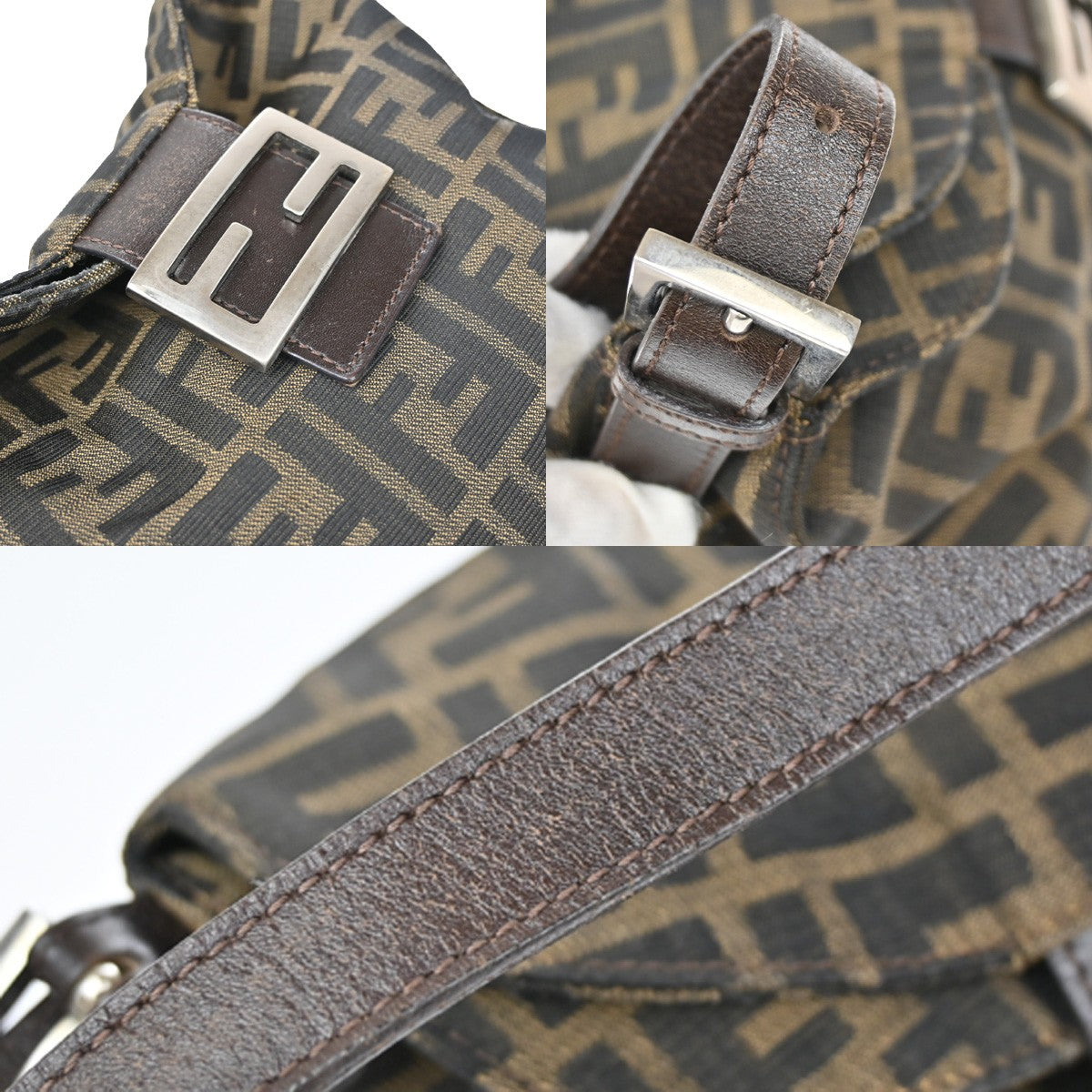 FENDI Logo Zucca Pattern Shoulder Bag Canvas Leather Brown SHW Italy 18YH756