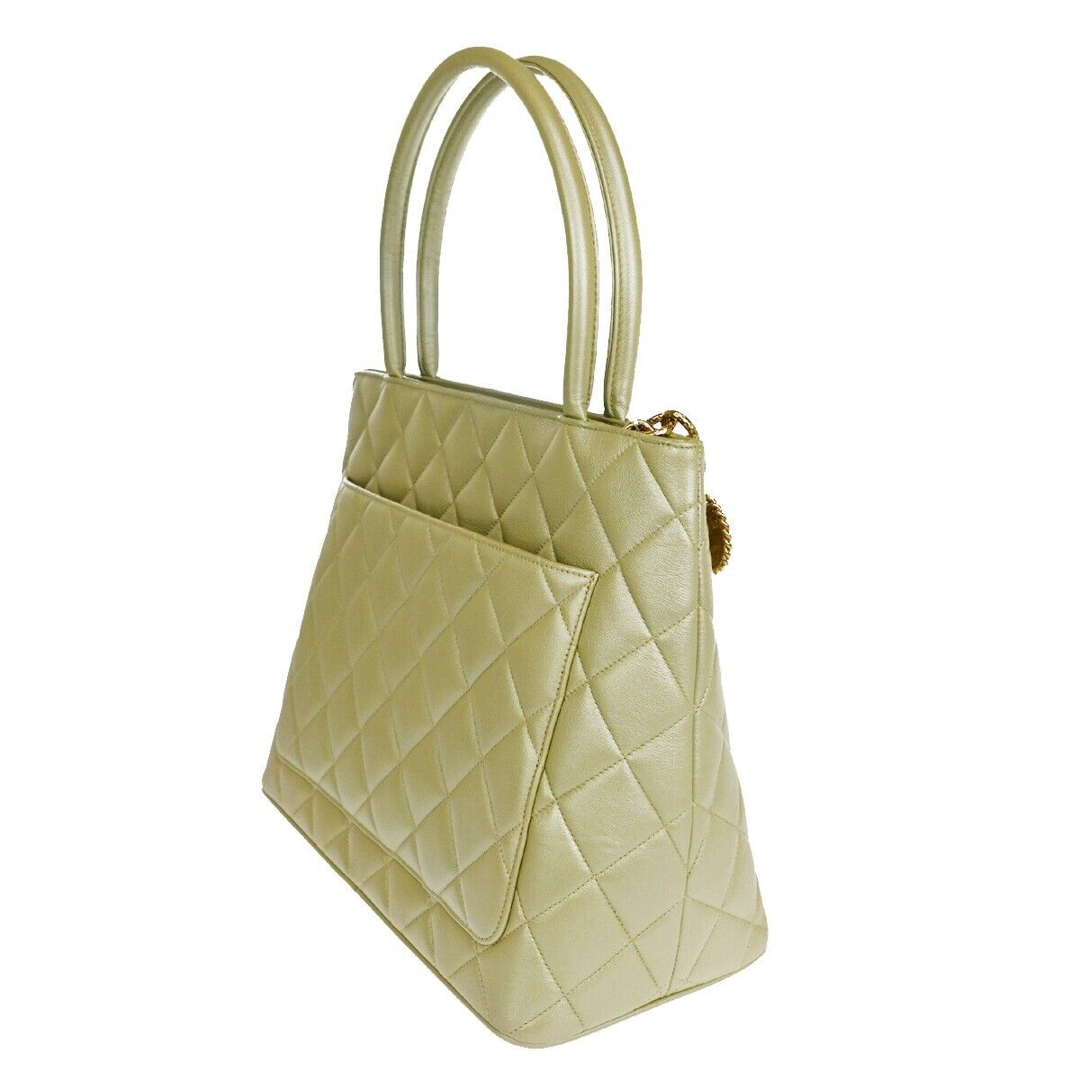CHANEL CC Matelasse Shoulder Tote Bag Leather Light Gold GHW France 310LC398