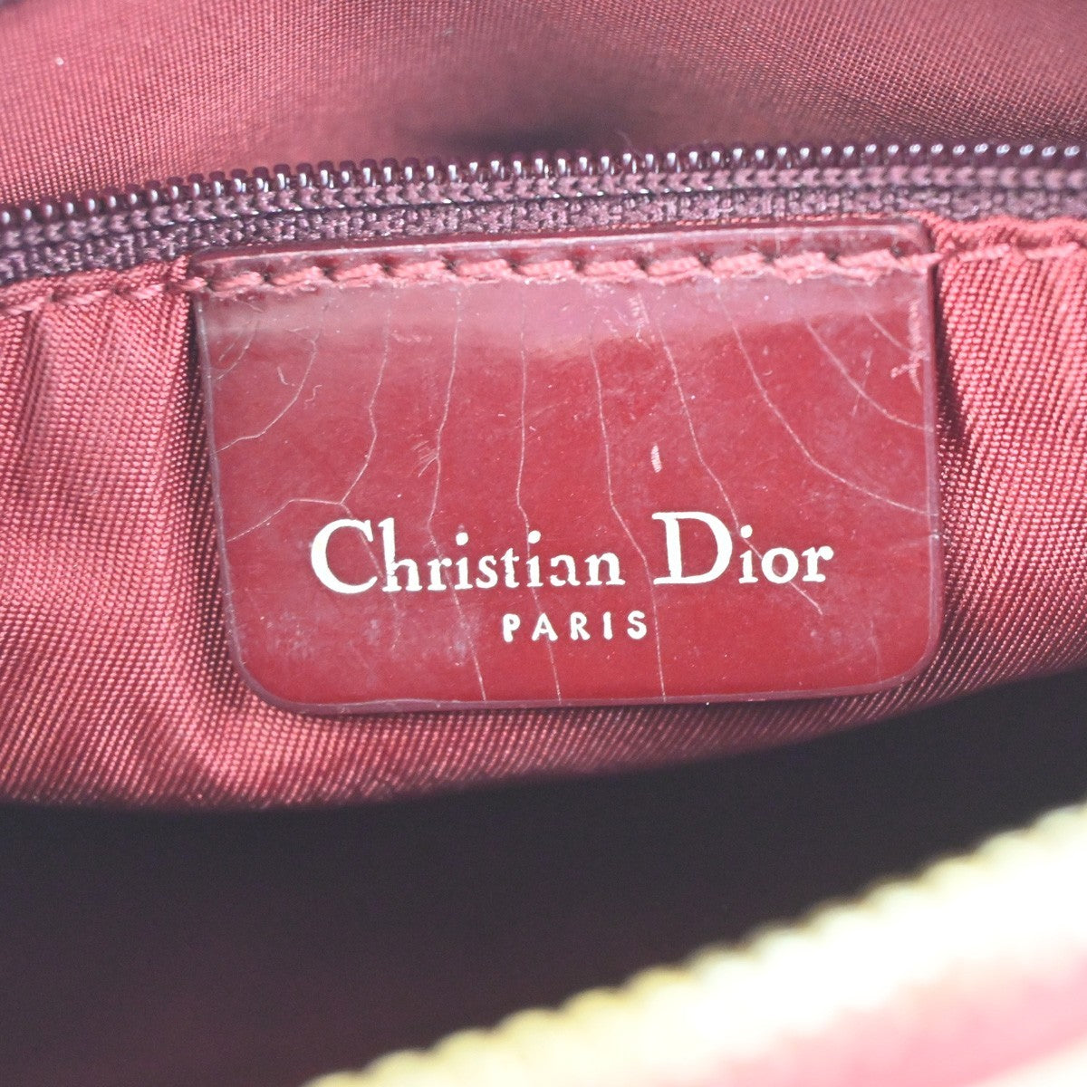 CHRISTIAN DIOR Logo Trotter Pattern Hand Bag PVC Patent Leather Red GHW 51YH875