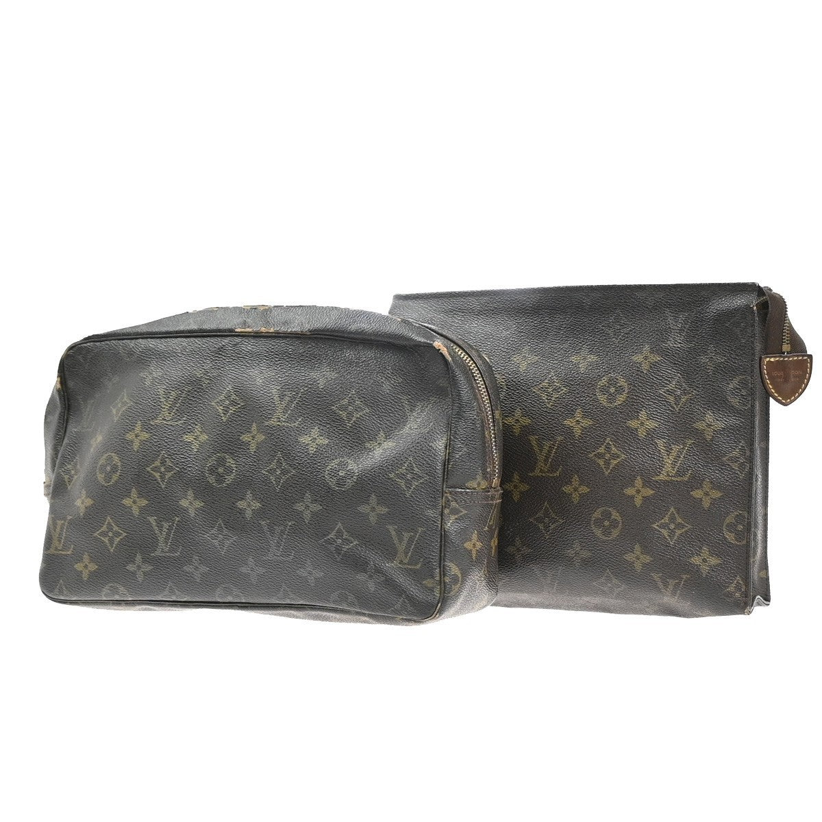 LOUIS VUITTON 2 Set Trousse Toilette Poche Toilette Bag Monogram Leather 09KC593