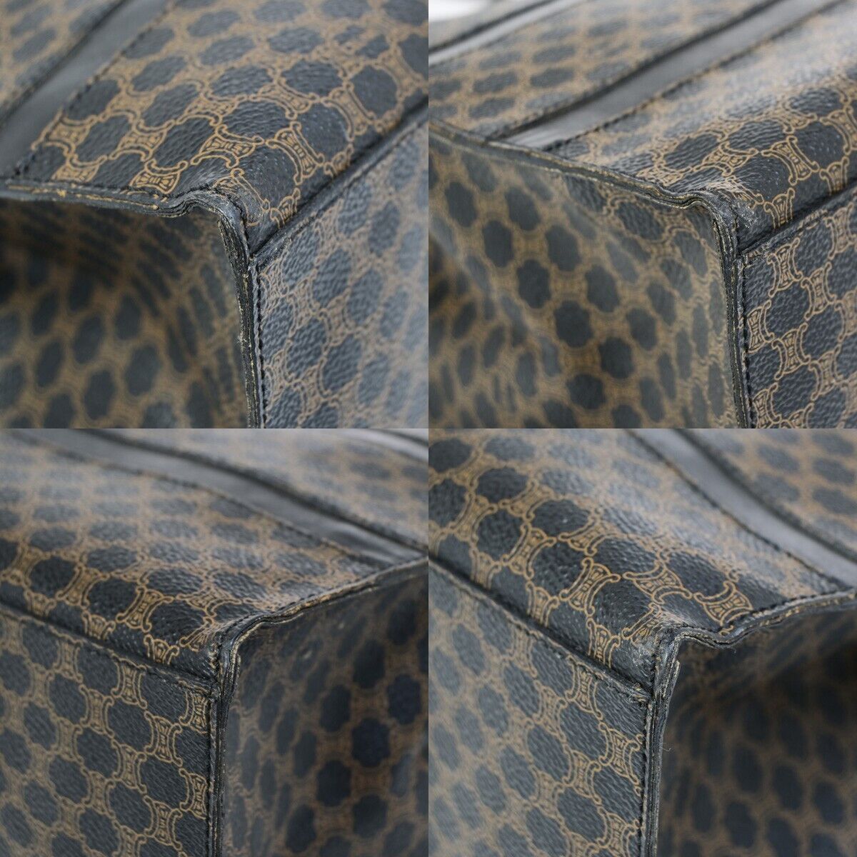 CELINE Logo Macadam Pattern Shoulder Tote Bag PVC Leather Black Italy 66EB346