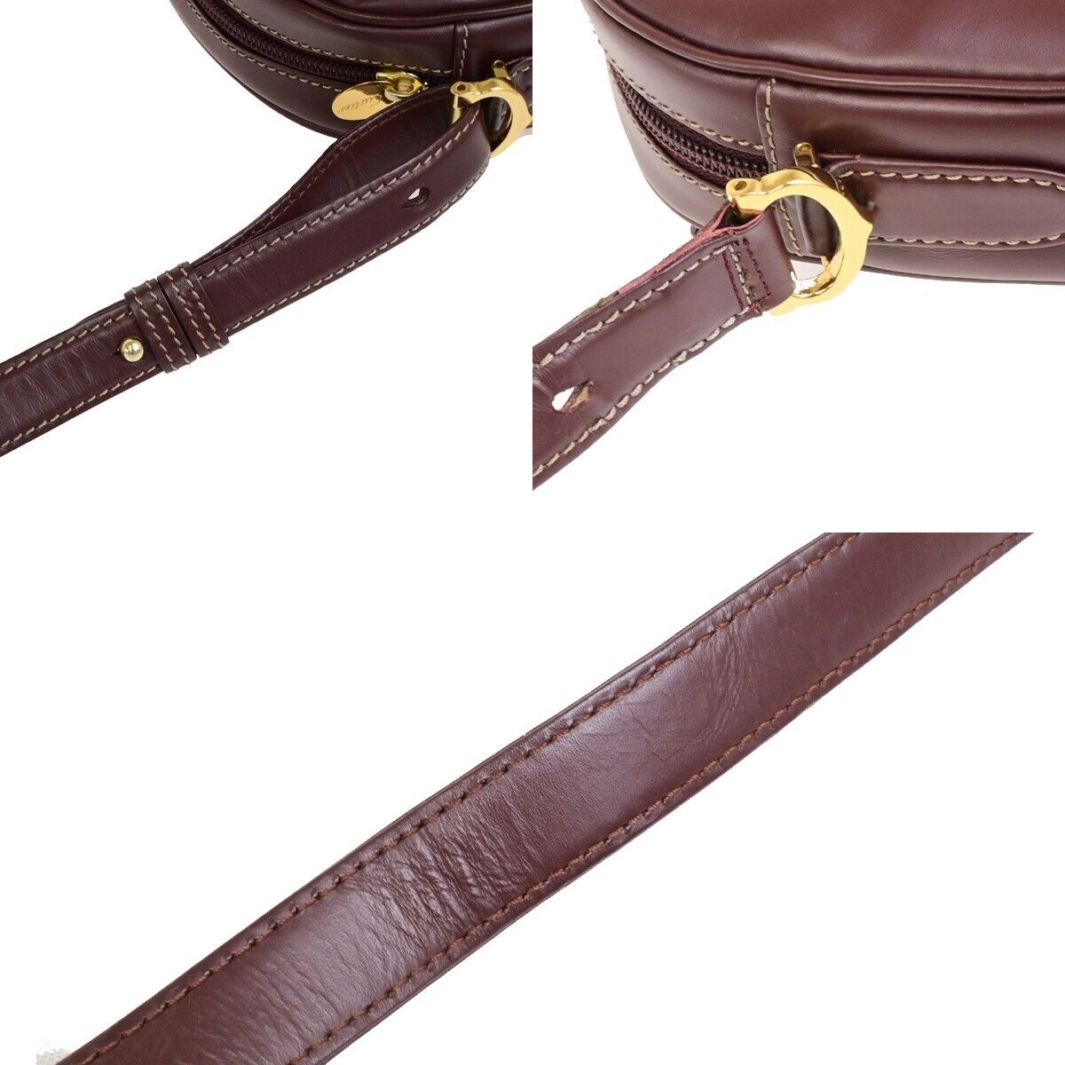MUST DE CARTIER 2C Logos Shoulder Bag Leather Bordeaux Red Gold France 69FA310