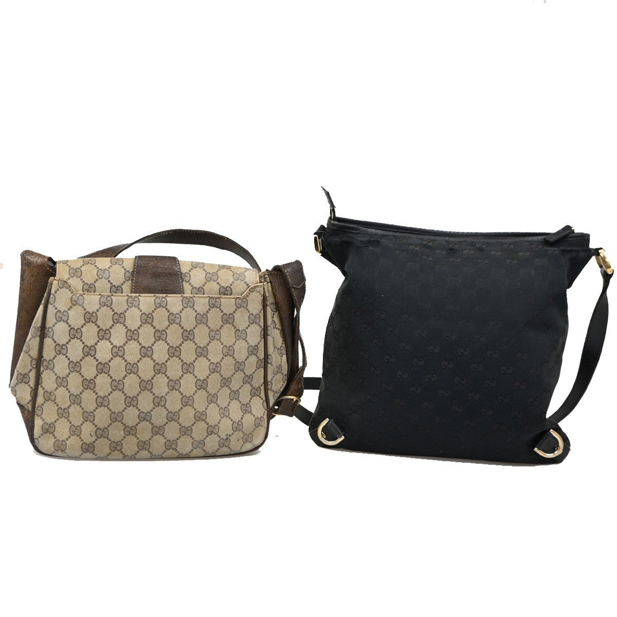 GUCCI GG Pattern 2 Set Shoulder Bags PVC Canvas Beige Black GHW Italy 02DA138