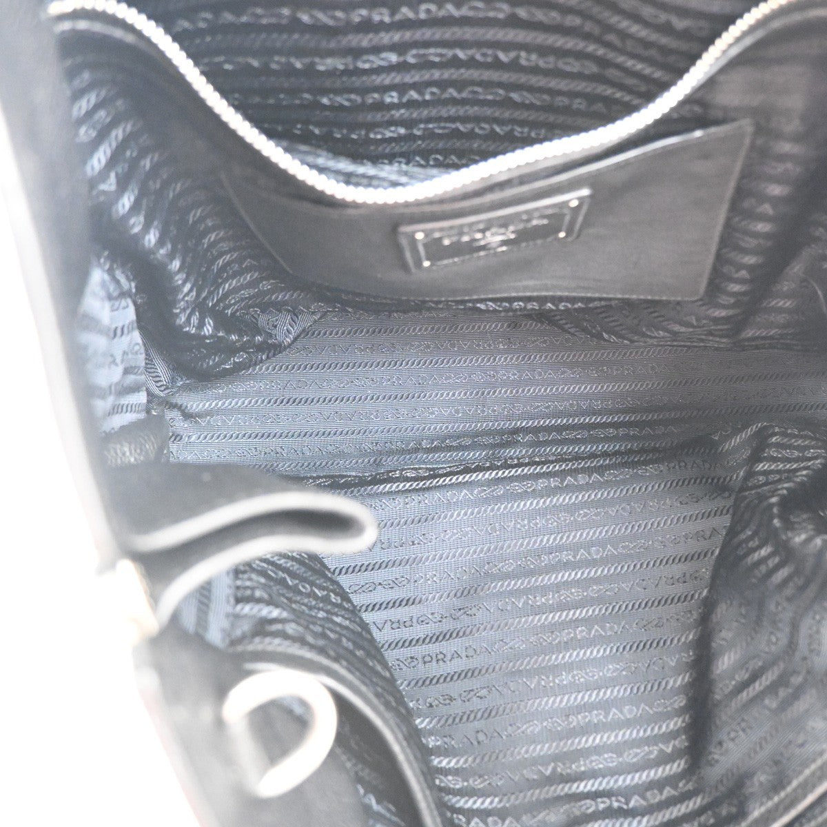 PRADA Logo Shoulder Hand Tote Bag Vitello Daino Leather Black SHW 87KC950