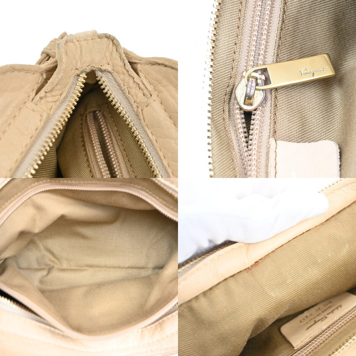SALVATORE FERRAGAMO Logo Marisa Gancini Shoulder Bag Leather Beige Italy 04EE747