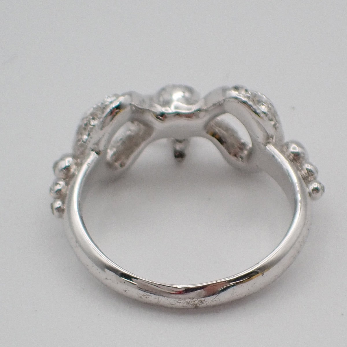 Dior Logo Rhinestone Bow Ring Silver Plated Accessory 09EF811