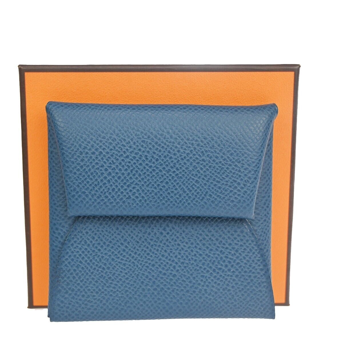 HERMES Logo Bastia Wallet Purse Coin Case Veau Epsom Leather Blue France 35RH018