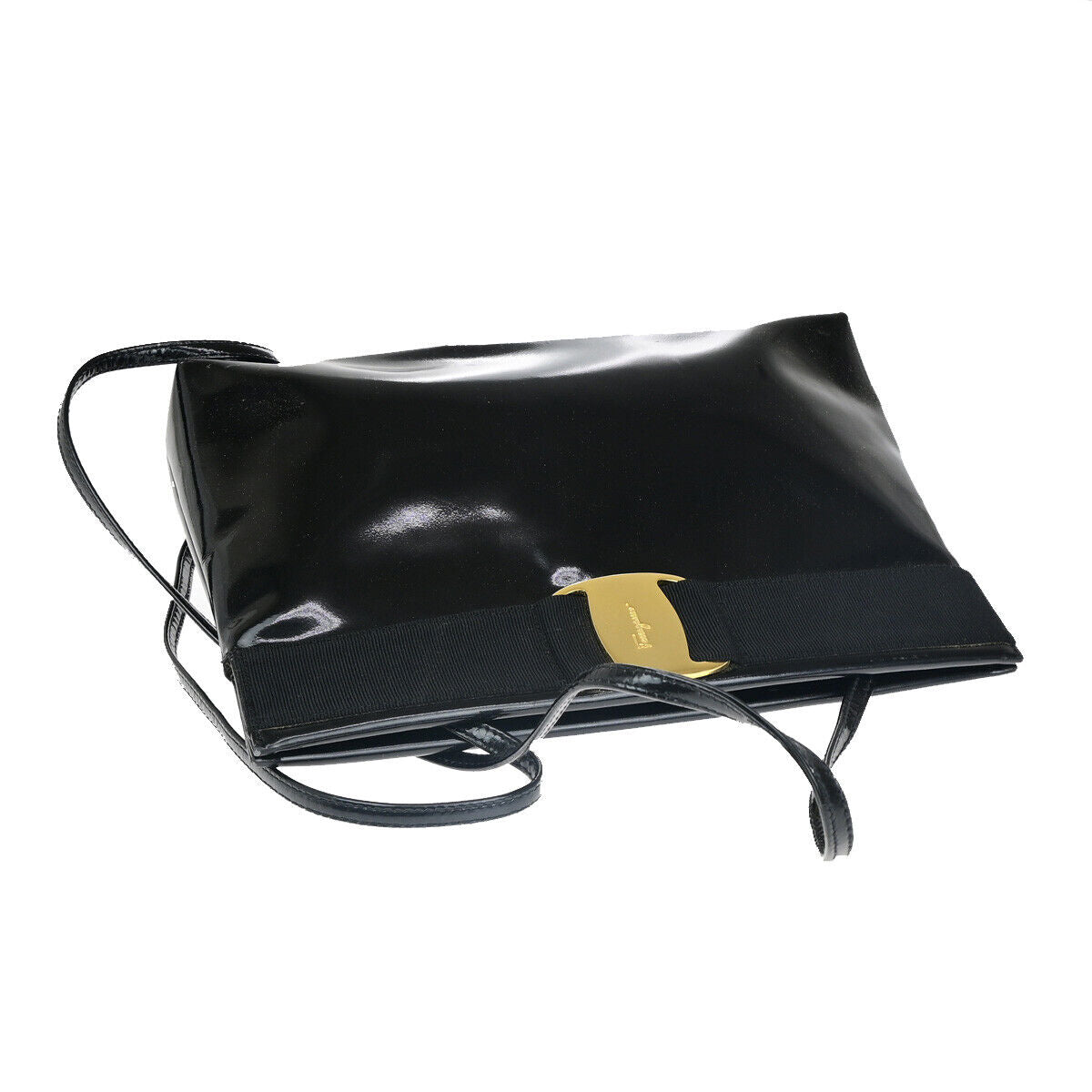 SALVATORE FERRAGAMO Vara 2Way Shoulder Clutch Bag Patent Leather BK GHW 07YF353