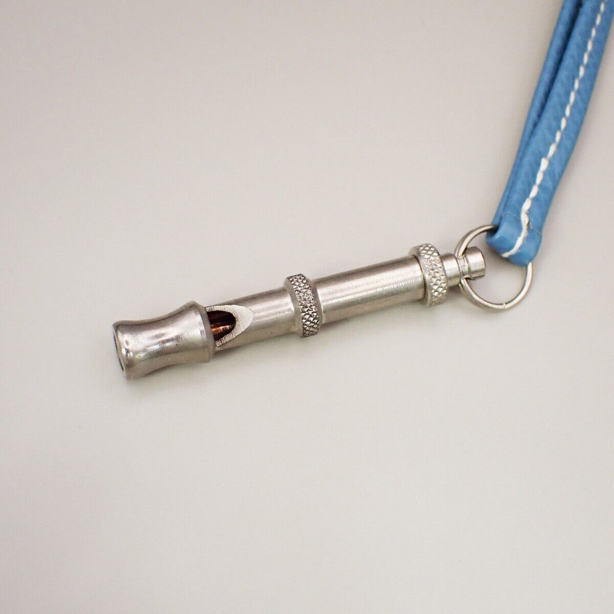 HERMES Logo Chiffre Dog Whistle Pendant Necklace Leather Blue Silver 04YG045