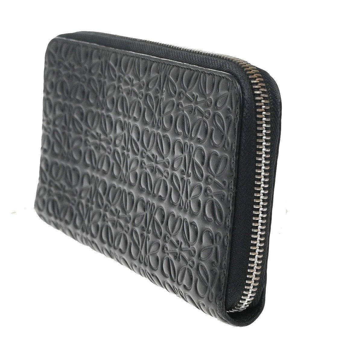 LOEWE Logo Anagram Repeat Long Zipper Wallet Embossed Leather Black 69KP047