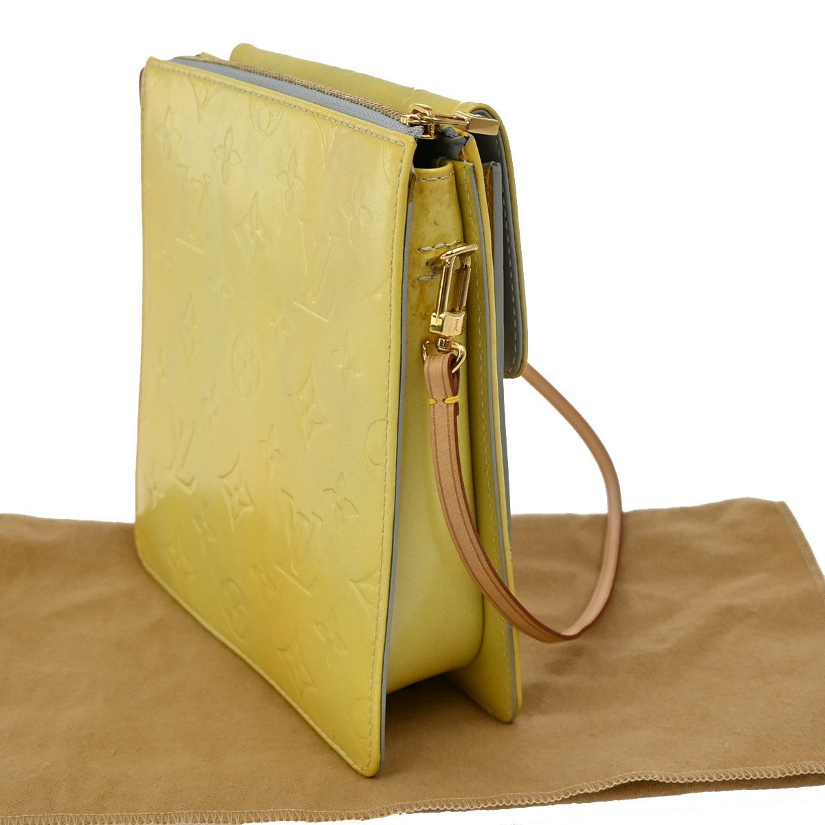 LOUIS VUITTON Mott Shoulder Bag Monogram Vernis Lime Yellow M91059 63KB273
