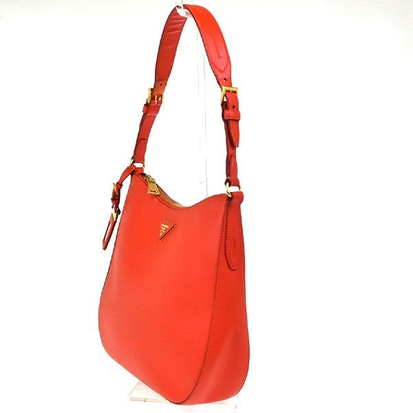 PRADA Logo Saffiano Shoulder Hand Bag Leather Red Lacca GHW Italy 71YJ010
