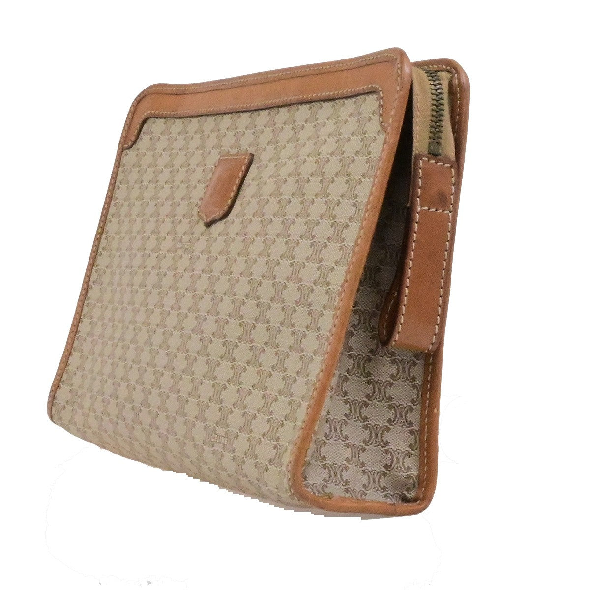 CELINE Logo Macadam Pattern Clutch Bag PVC Leather Brown GHW Italy 07YH137