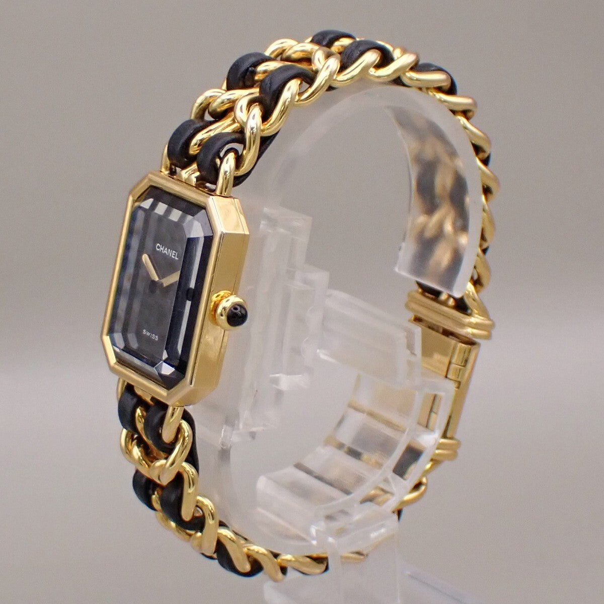 CHANEL Logo Premiere Watch H0001  # L Quartz Gold Plated Leather GHW 690RK949