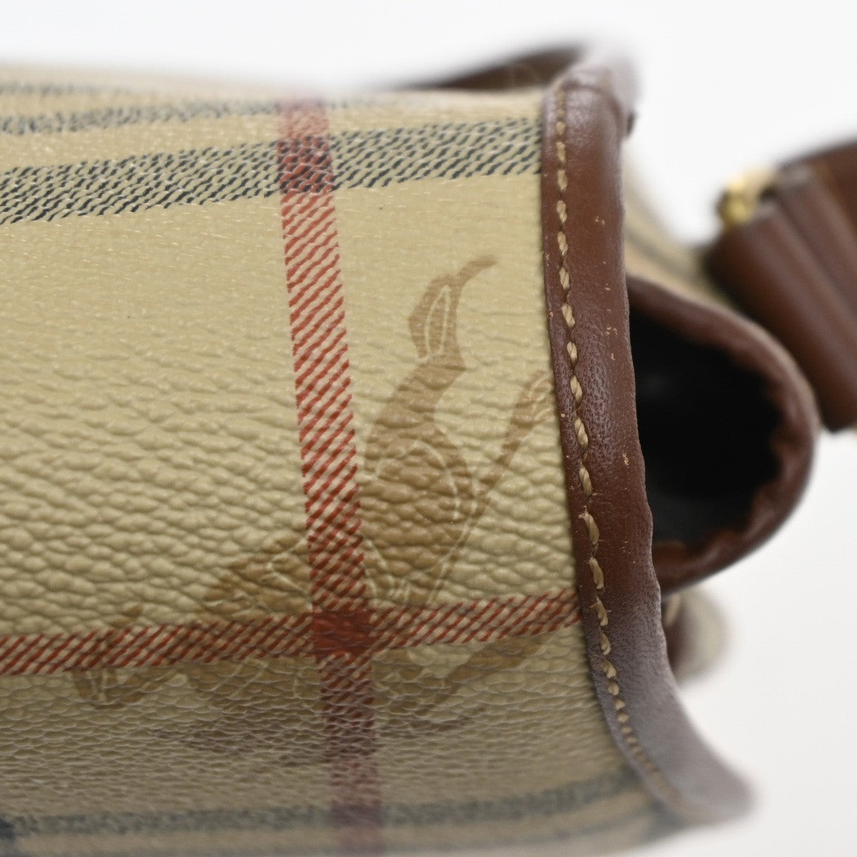 BURBERRY Nova Check Pattern Shoulder Bag PVC Leather Beige Italy GHW 35RL999