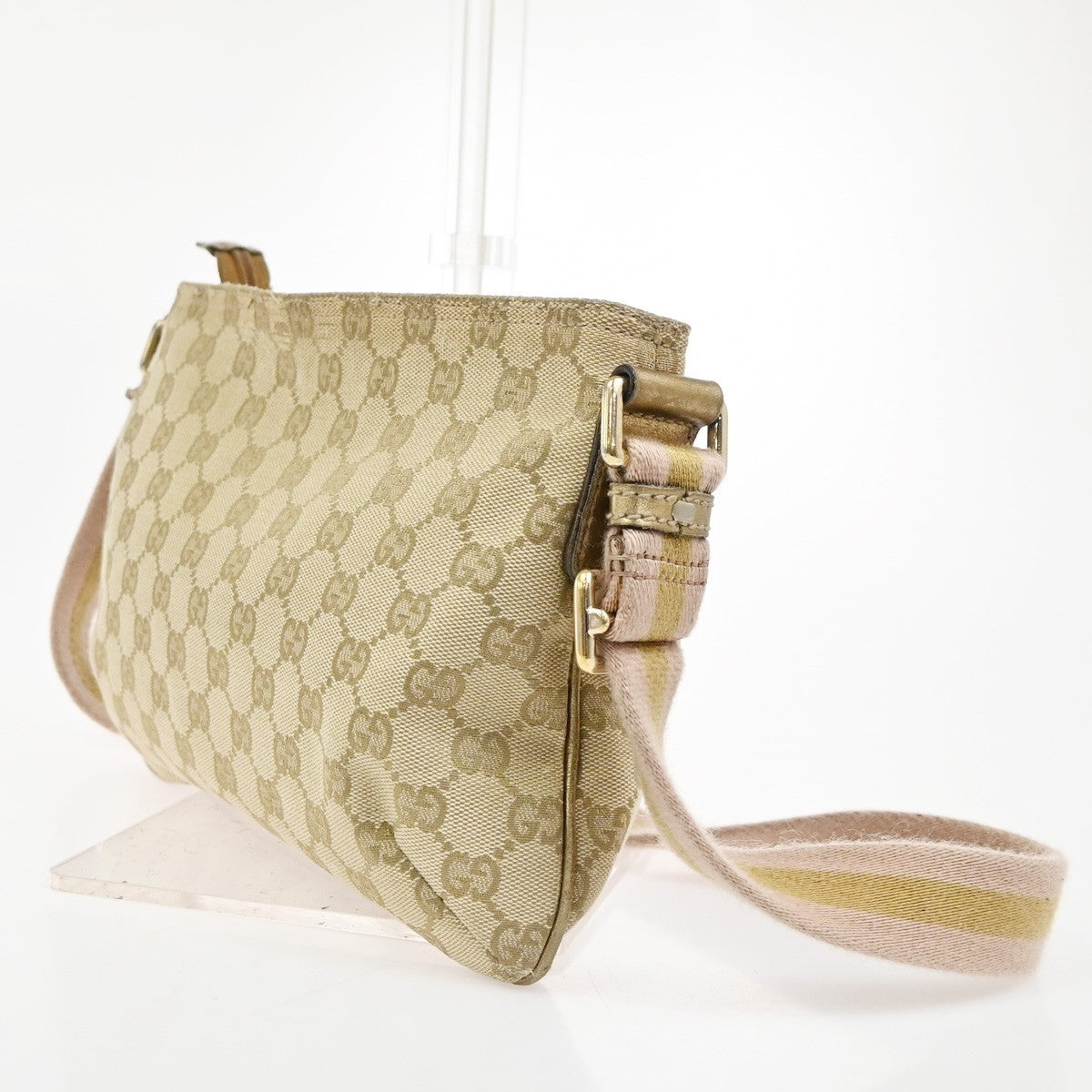 GUCCI Logo GG Pattern Crossbody Shoulder Bag Canvas Leather Beige GHW 67TA694