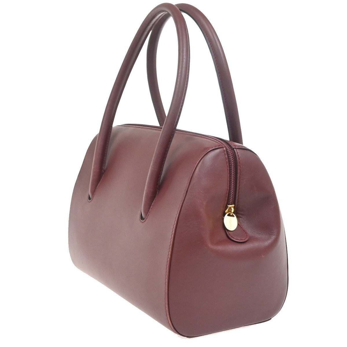 MUST DE CARTIER 2C Logo Shoulder Hand Bag Leather Red Bordeaux GHW Spain 87RL922