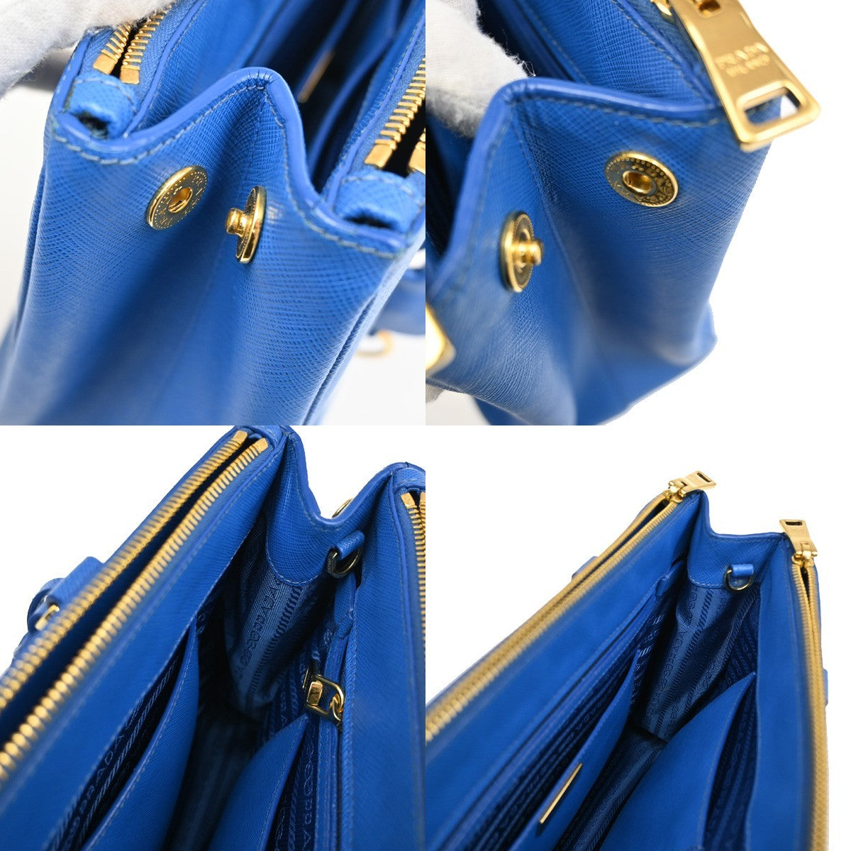 PRADA MILANO Logo Double Zip Tote Bag Saffiano Leather Blue GHW Italy 12CA241