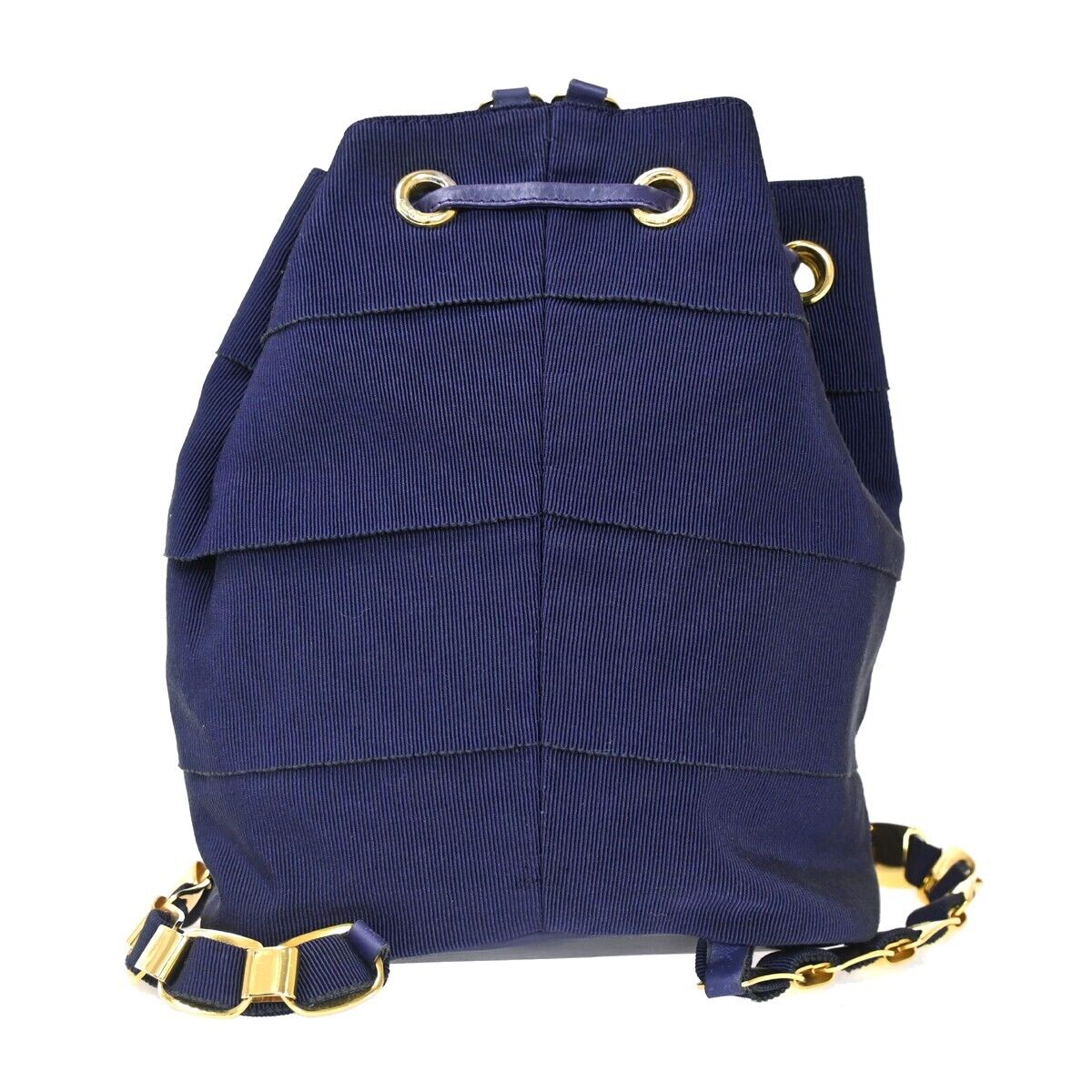 SALVATORE FERRAGAMO Vara Chain Bag Backpack Canvas Leather Navy Blue 63HB588