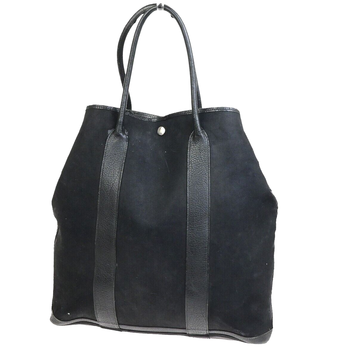 HERMES Logo Garden File 37 Hand Tote Bag Canvas Leather Black Silver 69FA285