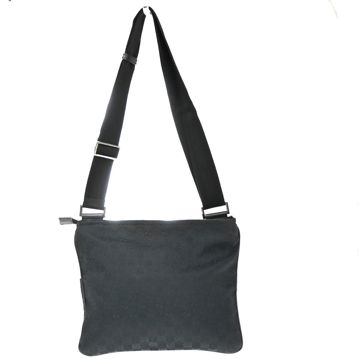 GUCCI Logo GG Pattern Shoulder Bag Canvas Leather Black SHW Italy 16YJ133