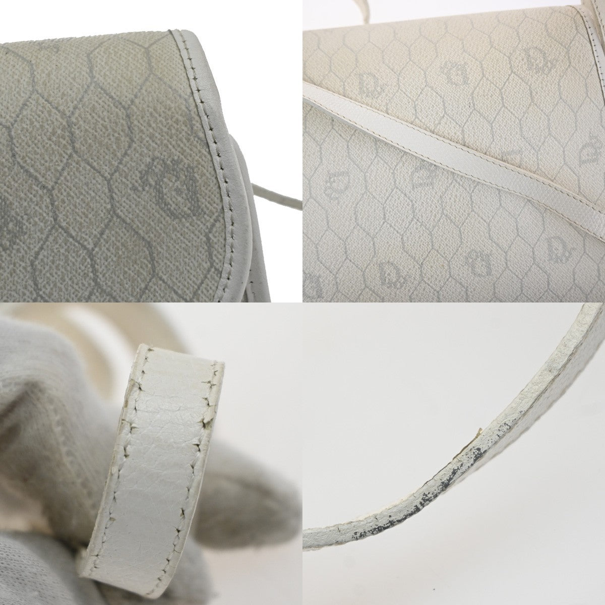 CHRISTIAN DIOR Honeycomb pattern Shoulder Bag PVC Leather White France 30MA503