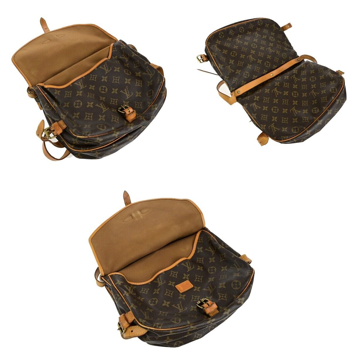 LOUIS VUITTON Logo Saumur 30 Shoulder Bag Monogram Leather Brown M42256 39ED297